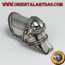 Medieval silver armor ring with braided decorations