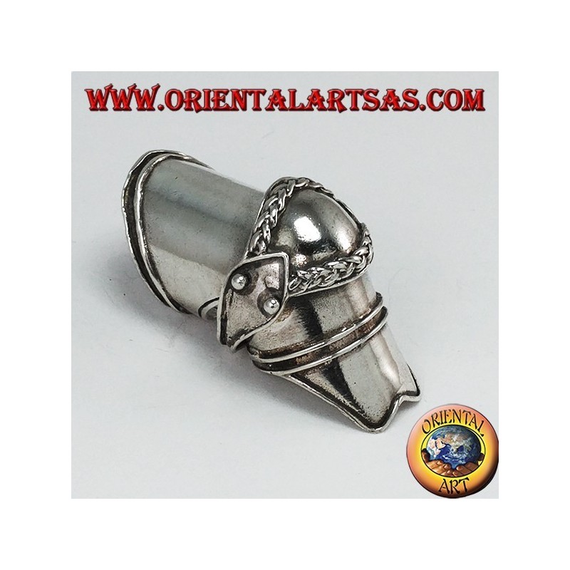 Medieval silver armor ring with braided decorations