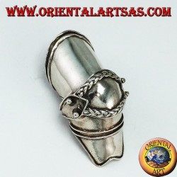 Anillo de armadura de plata medieval con decoraciones trenzadas