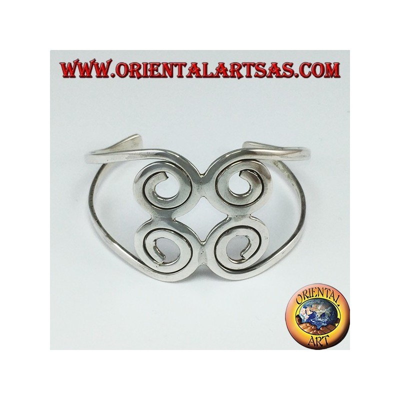 Rigid bracelet in 925 silver with four spirals made by hand