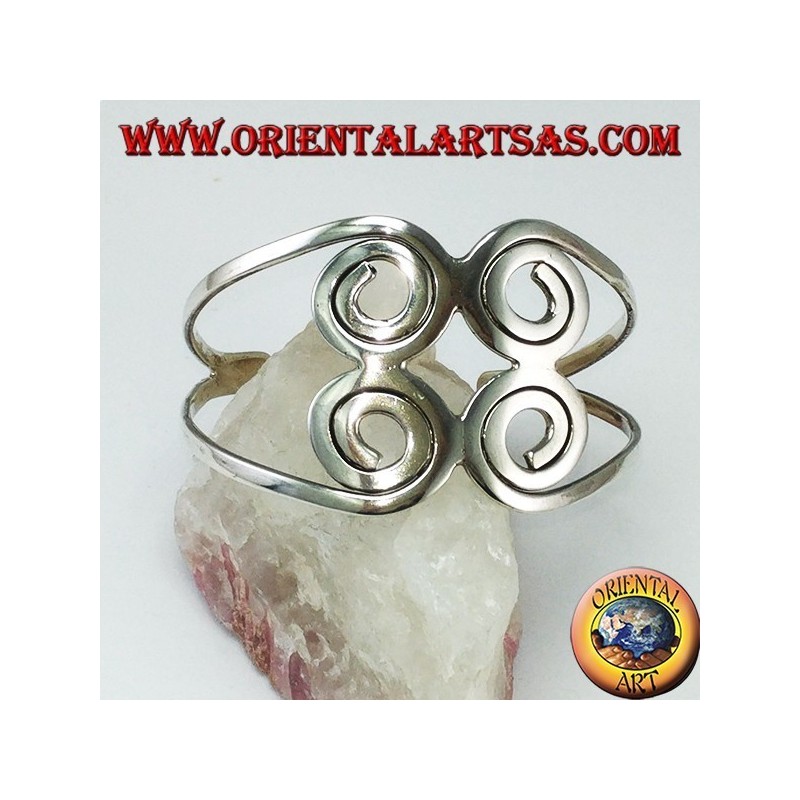 Bracelet rigide en argent 925 avec quatre spirales faites à la main