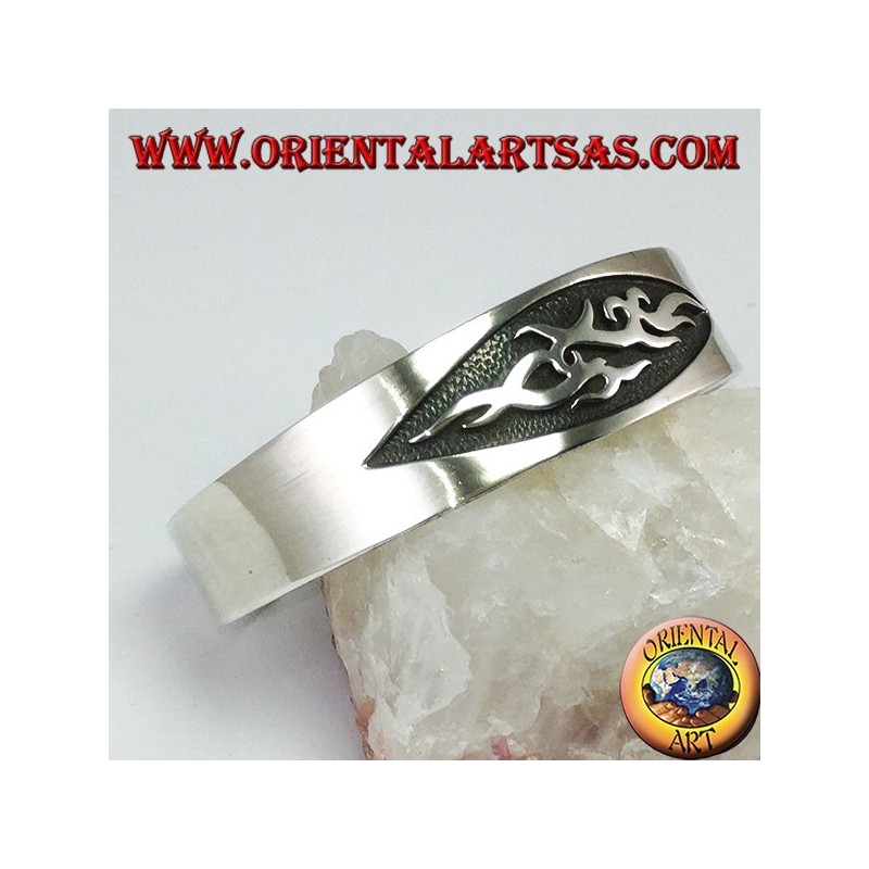 Pulsera rígida en plata 925 con talla tribal en bajo relieve
