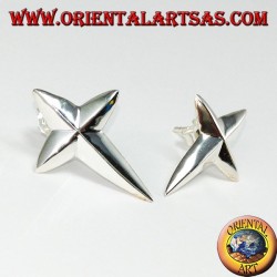 Silver lobe earrings in the shape of a pointed cross