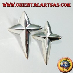 Silver lobe earrings in the shape of a pointed cross