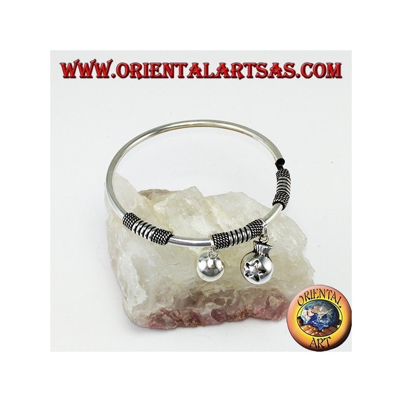 Rigid round bracelet with pendants in 925 silver