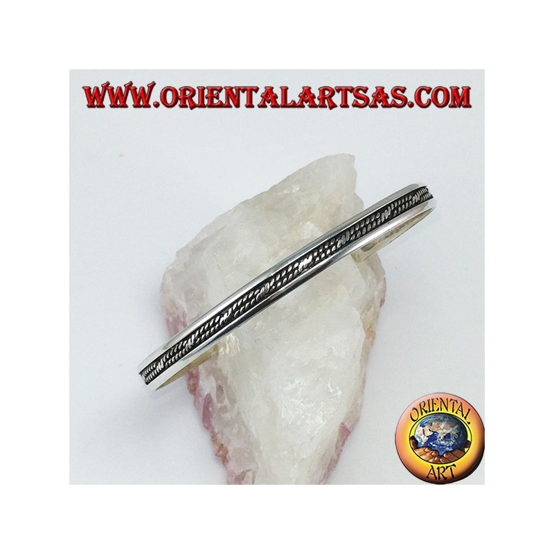 Bracciale rigido in argento 925 decorazione filo spinato