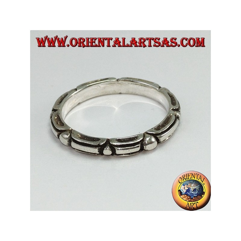 Ring in silver 925, tribal with alternate ball engraving