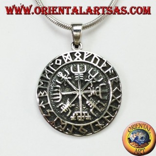 Silberner Anhänger Aegishjalmur und Vegvisir mit keltischen Runen (groß)