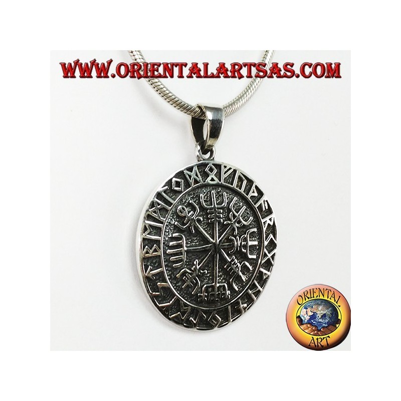 Silberner Anhänger Aegishjalmur und Vegvisir mit keltischen Runen (groß)