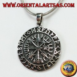 Colgante de plata aegishjalmur y vegvisir con runas celtas (grande)