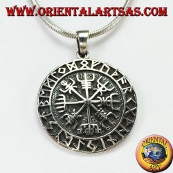 Silver pendant aegishjalmur and vegvisir with Celtic runes (large)