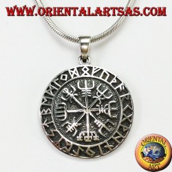 Silver pendant aegishjalmur and vegvisir with Celtic runes (large)