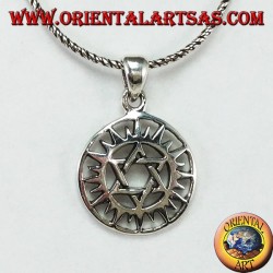 Silver pendant with a star of David in the sun