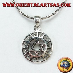 Silver pendant with a star of David in the sun