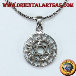 Silver pendant with a star of David in the sun