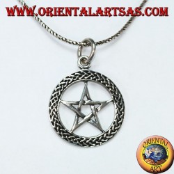 Silver pendant in pentacle, star in the braided circle