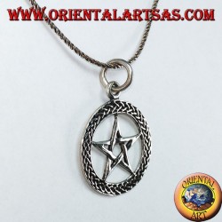 Silver pendant in pentacle, star in the braided circle