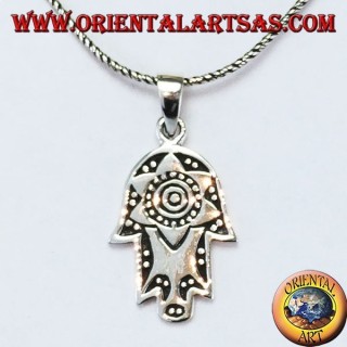 Silberne Anhängerhand von Fatima Hamsa oder Khamsa mit Davidstern