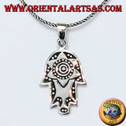 Silver pendant hand of Fatima Hamsa or Khamsa with Star of David