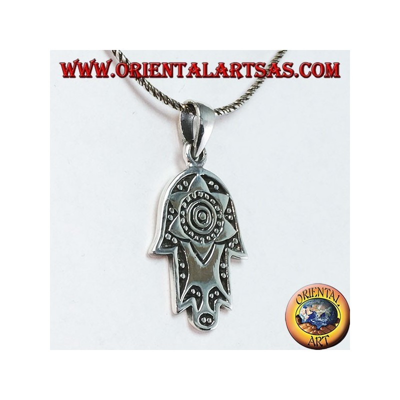 Ciondolo in argento mano di Fatima Hamsa o Khamsa con stella di Davide