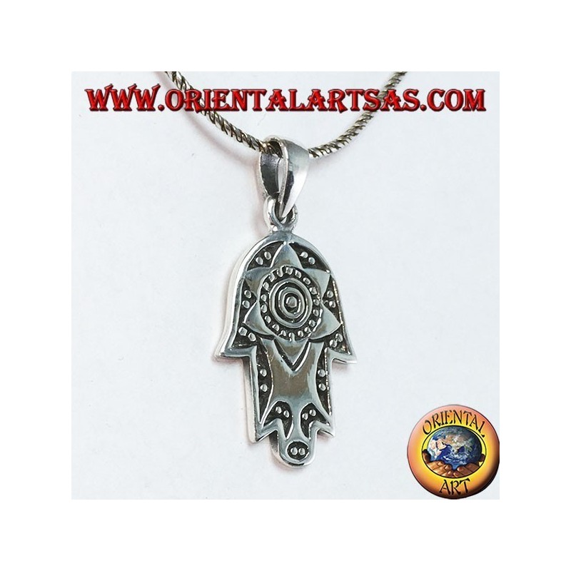 Silver pendant hand of Fatima Hamsa or Khamsa with Star of David