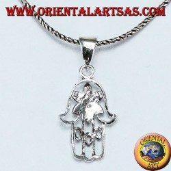 Silberne Anhängerhand von Fatima Hamsa oder Khamsa mit Blume der Liebe
