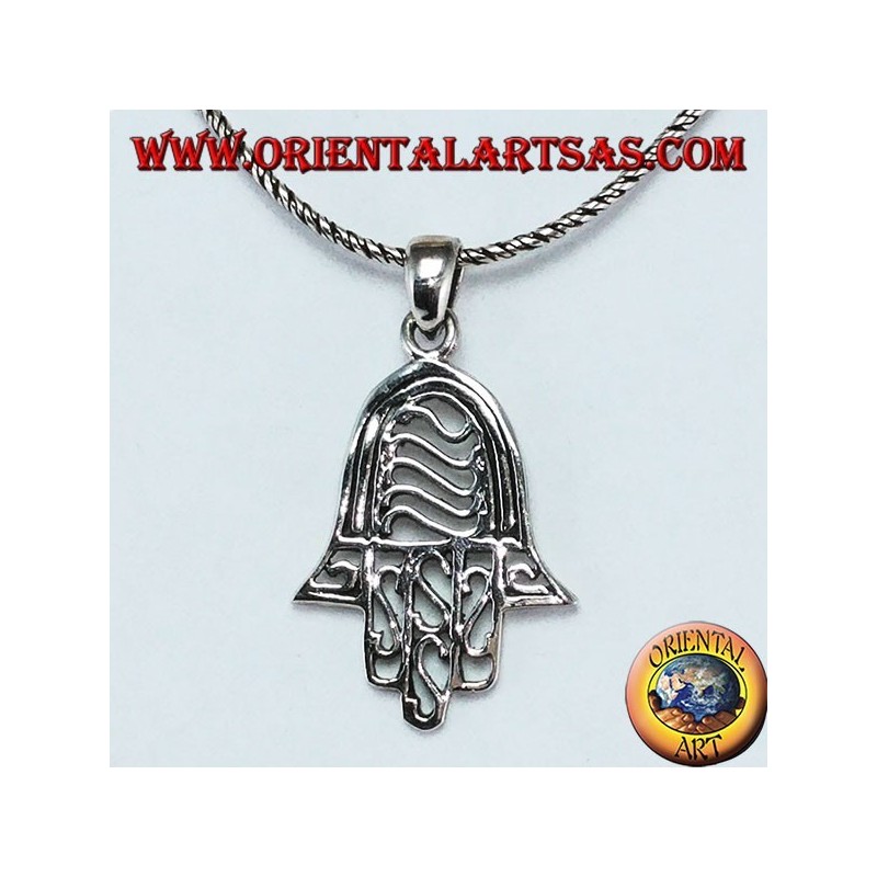Hand of Fatima hand of Miriam Hamsa with pendant in pierced silver