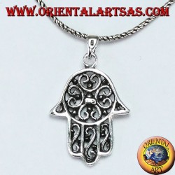 Pendentif à main de Fatima ou Miriam Hamsa en argent 925 pier fleur percée