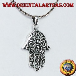 Hand of Fatima hand of Miriam Hamsa with pendant in pierced silver
