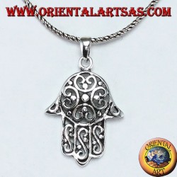 Pendentif à main de Fatima ou Miriam Hamsa en argent 925 pier fleur percée