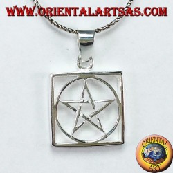 Pendentif en argent avec pentagramme tressé entouré d'un cercle dans le carré