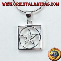 Silver pendant with braided pentagram surrounded by a circle in the square