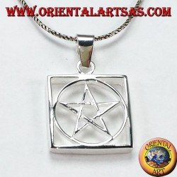 Silver pendant with braided pentagram surrounded by a circle in the square