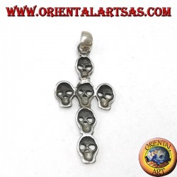 Silver pendant of a cross made up of six skulls