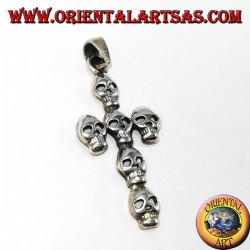 Silver pendant of a cross made up of six skulls