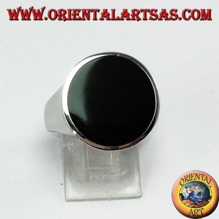 Silver ring with round flat onyx (large)