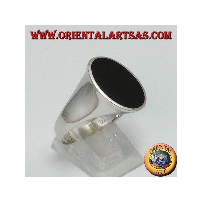 Anillo de plata con ónice plano redondo (grande)