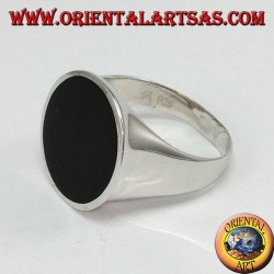Silver ring with round flat onyx (large)