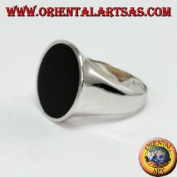 Bague en argent avec onyx plat rond (grand)