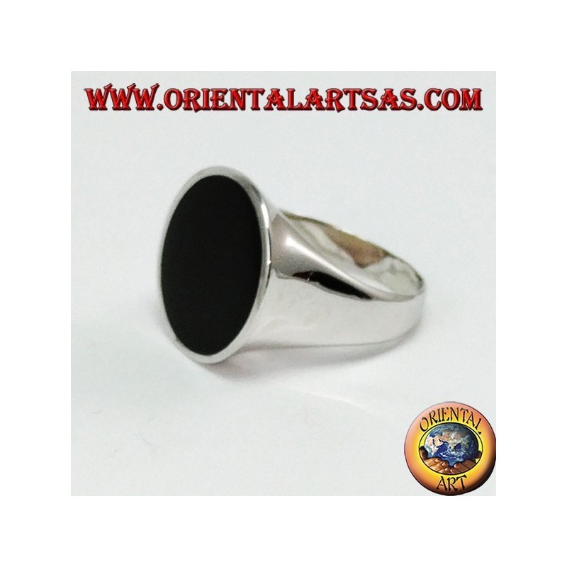 Silberring mit rundem flachem Onyx (groß)
