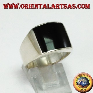 Anillo de plata con ónice rectangular convexo