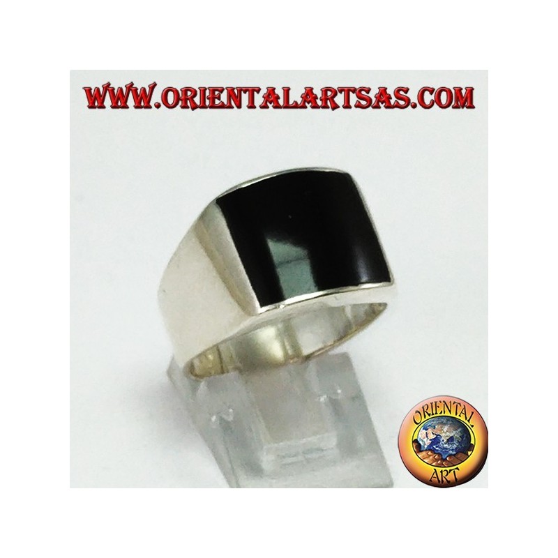 Anillo de plata con ónice rectangular convexo