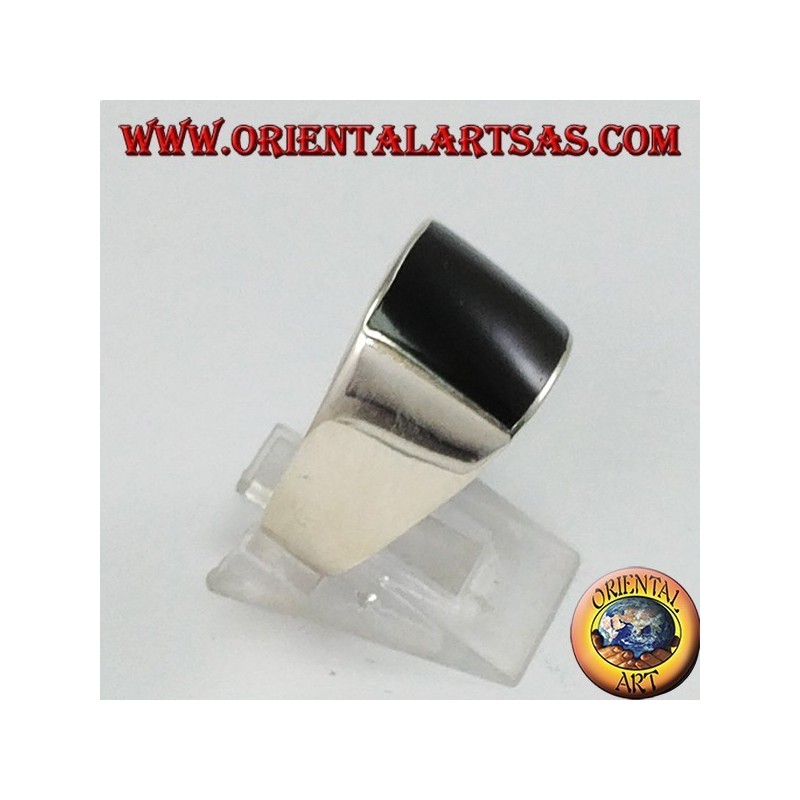 Silver ring with convex rectangular onyx