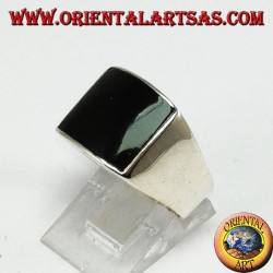 Bague en argent avec onyx rectangulaire convexe