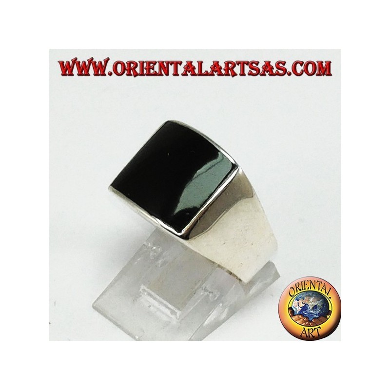 Silver ring with convex rectangular onyx