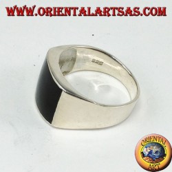 Silberring mit konvexem, rechteckigem Onyx