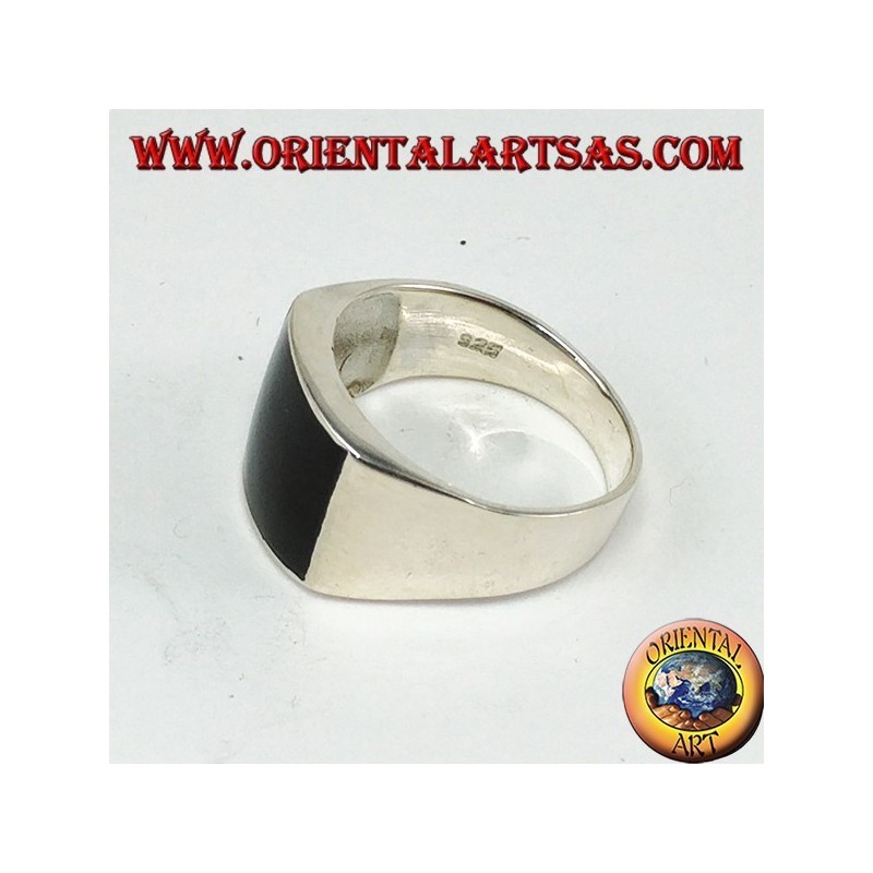 Silberring mit konvexem, rechteckigem Onyx