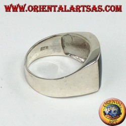Silver ring with convex rectangular onyx