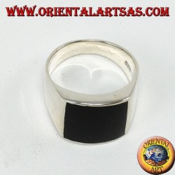 Silberring mit konvexem, rechteckigem Onyx