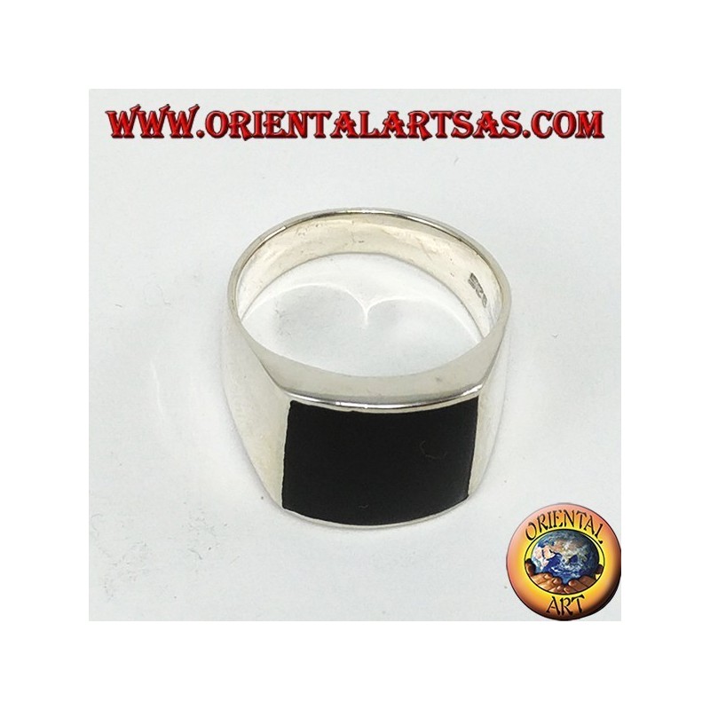 Anillo de plata con ónice rectangular convexo